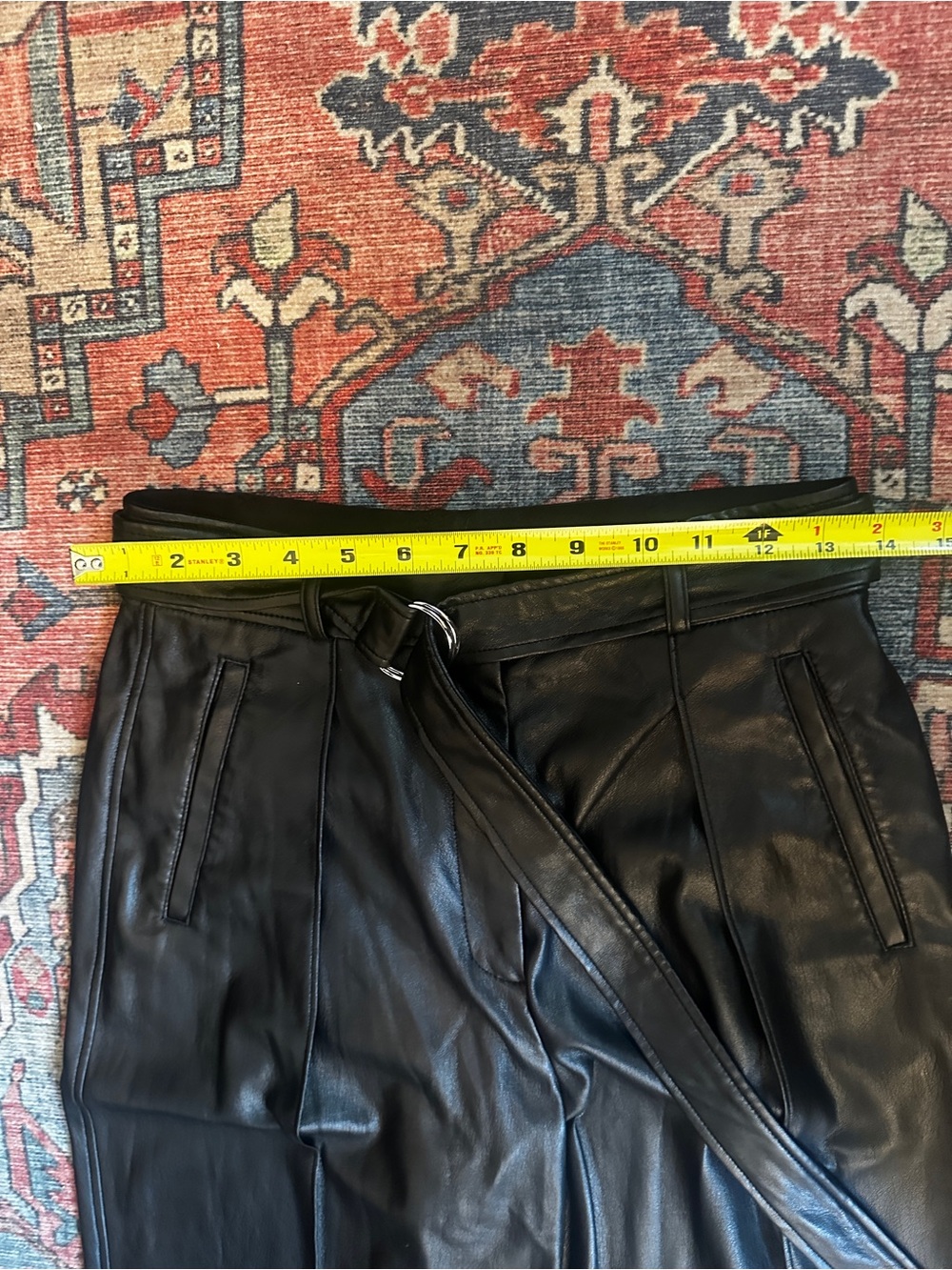 Babaton Black Vegan Leather Cropped Tapered Pants with belt - Picture 5 of 7